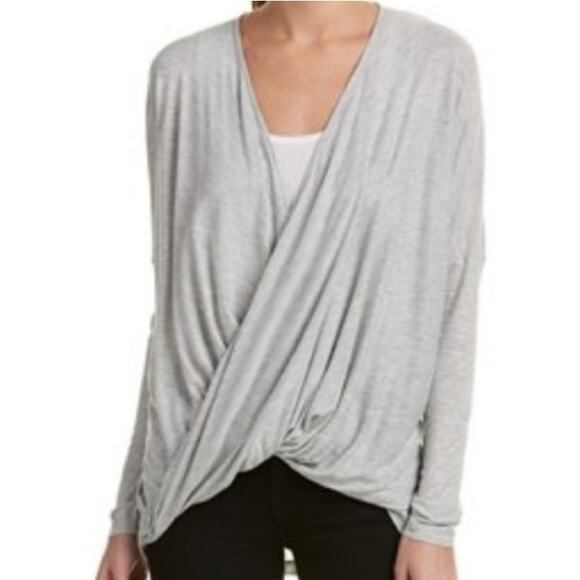 Cabi #3245 | Taylor Twist Heather Gray Long Sleeve Draped Front Knit Top - Picture 2 of 11